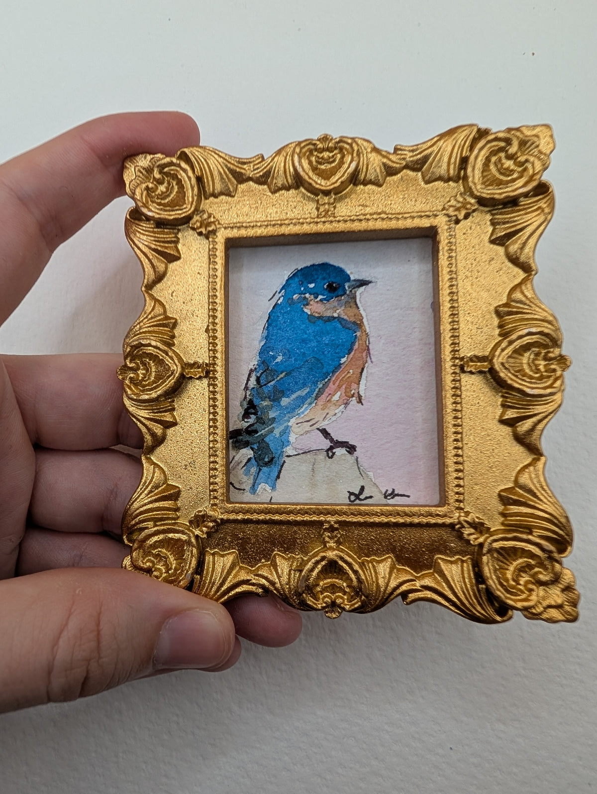 Mini Bluebird Painting - Original Watercolor Art by Lora Cavallin