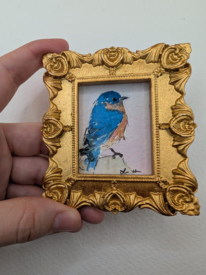 Mini Bluebird Painting - Original Watercolor Art by Lora Cavallin