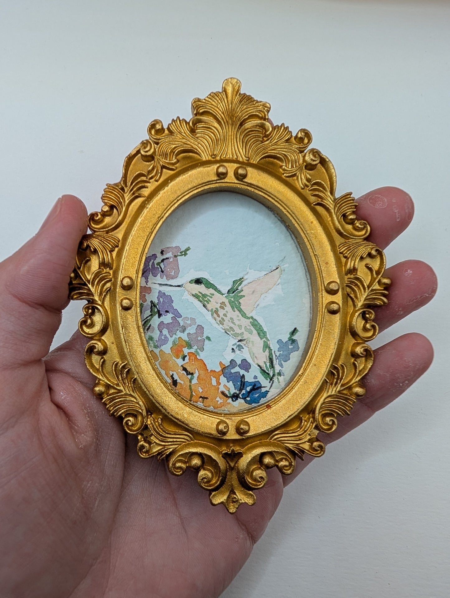 Mini Hummingbird Painting - Original Watercolor Art by Lora Cavallin