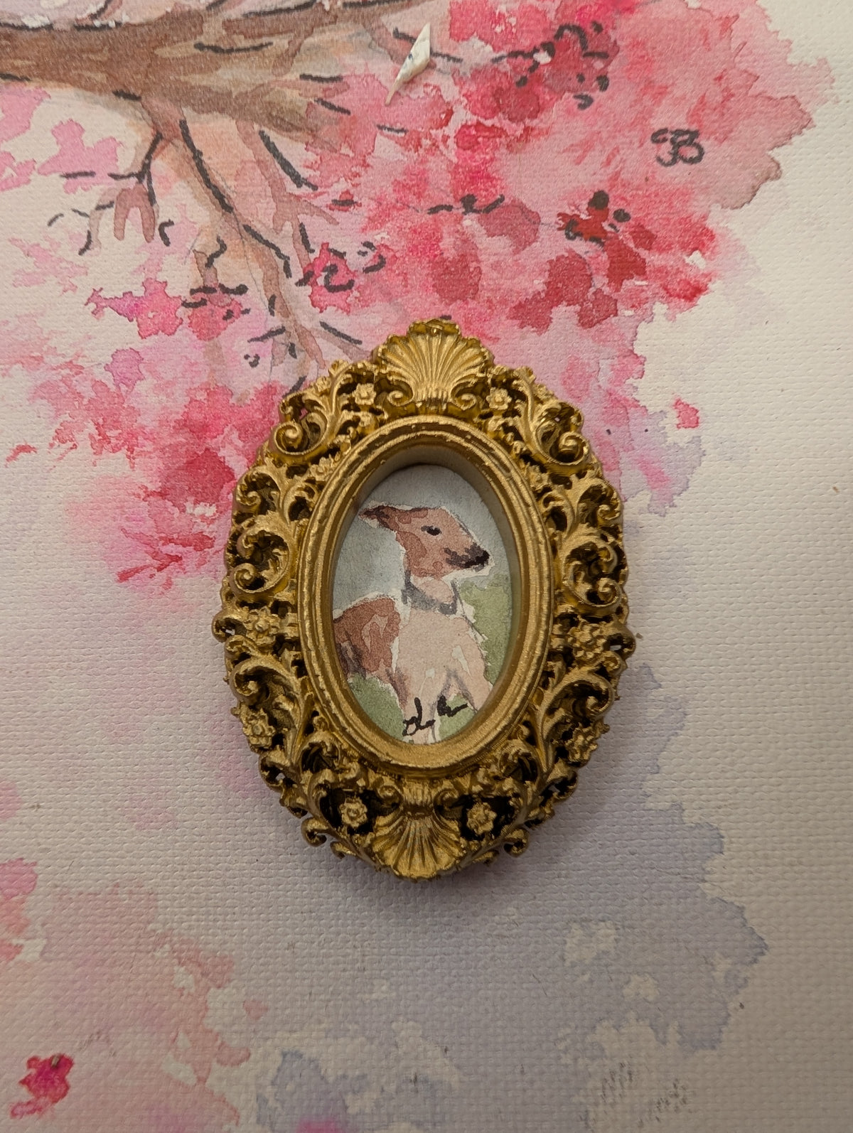 Mini Whippet Painting - Original Watercolor Art by Lora Cavallin