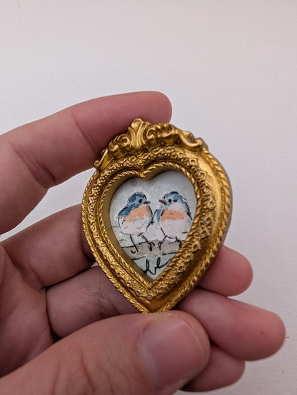Mini Bluebirds in Love Painting - Original Watercolor Art by Lora Cavallin