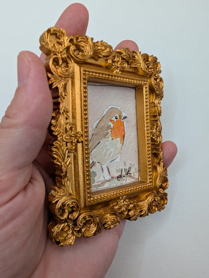 Mini Robin Bird Painting - Original Watercolor Art by Lora Cavallin