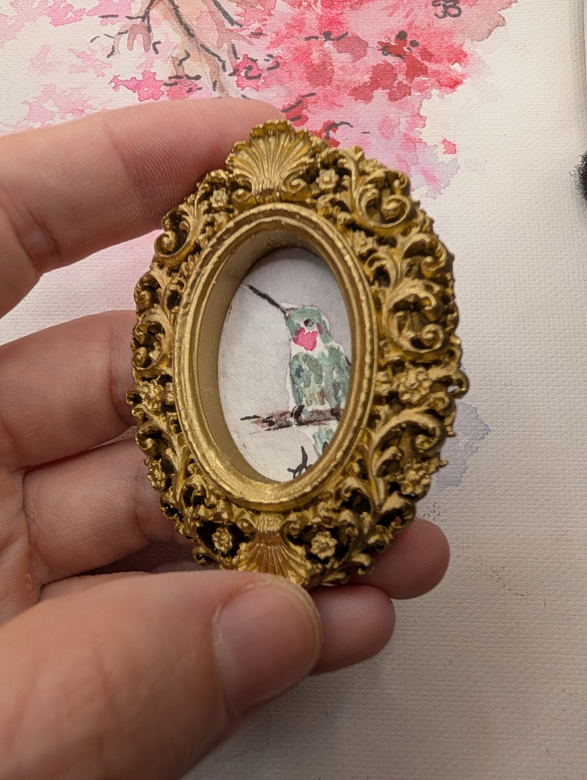 Mini Hummingbird Painting - Original Watercolor Art by Lora Cavallin