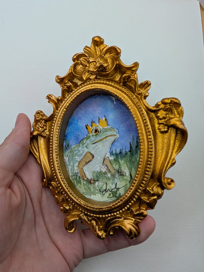 Mini Frog Royalty Painting - Original Watercolor Art by Lora Cavallin