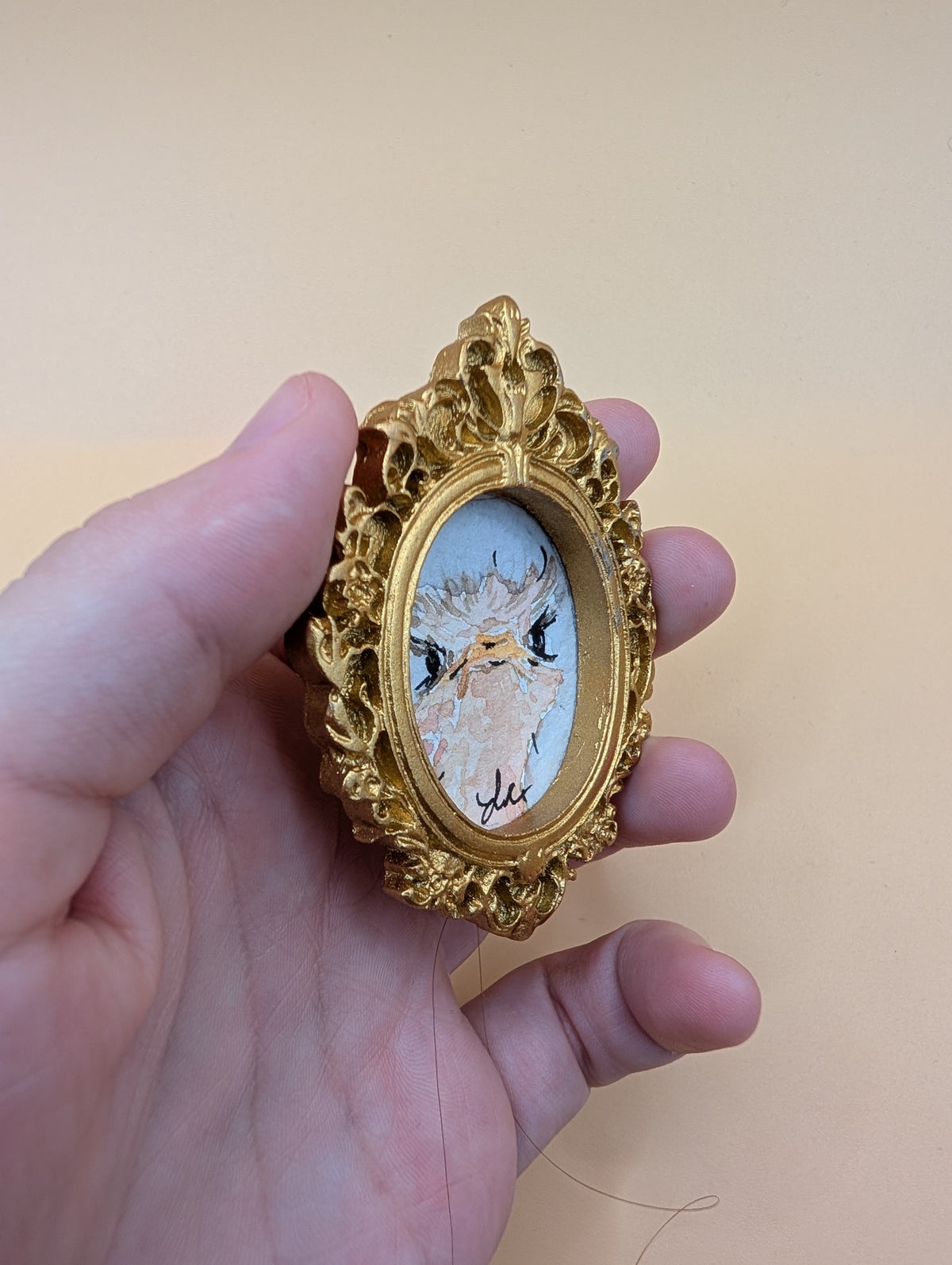Mini Ostrich Painting - Original Watercolor Art by Lora Cavallin