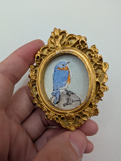 Mini Bluebird Painting - Original Watercolor Art by Lora Cavallin