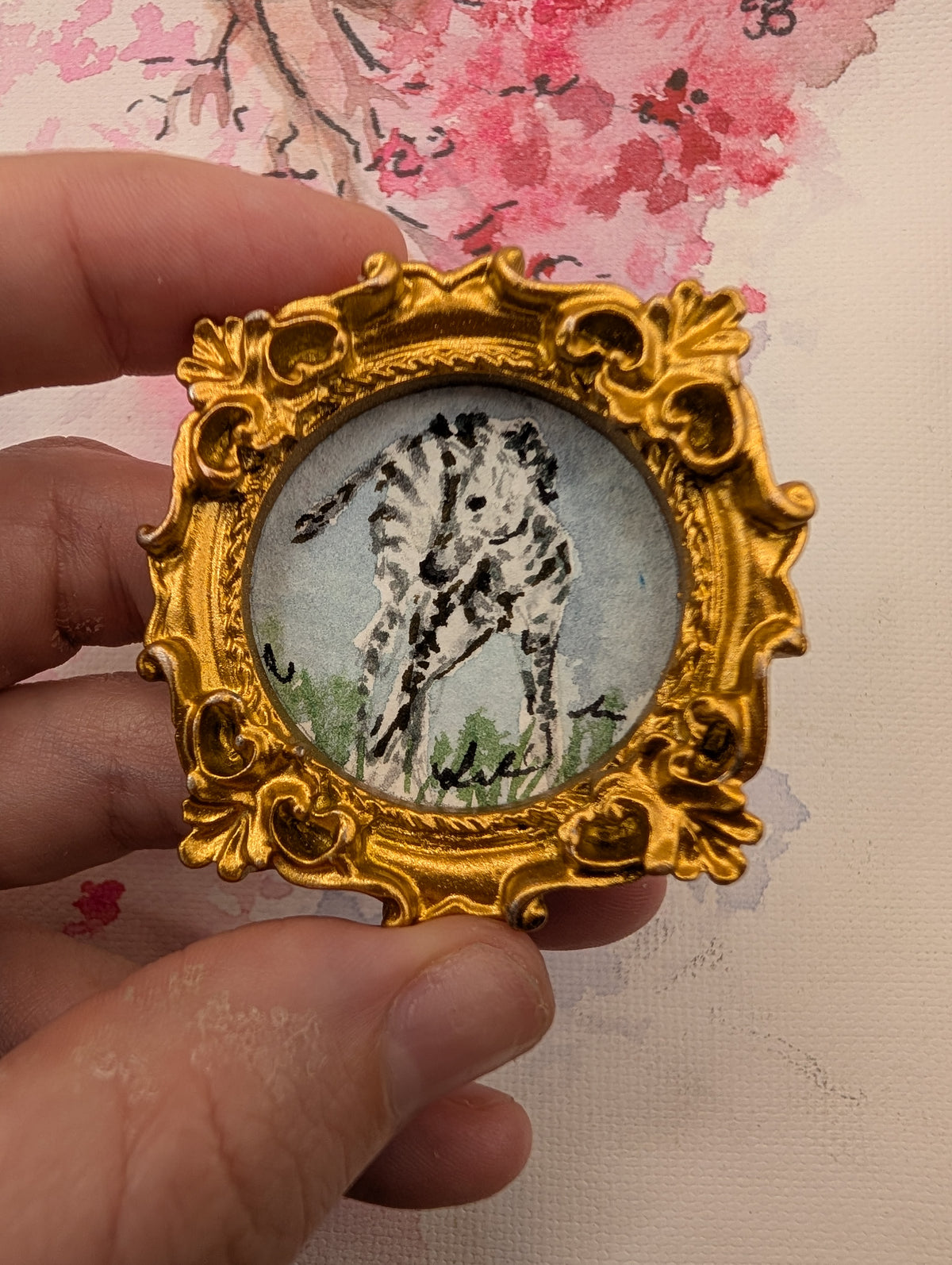 Mini Zebra Painting - Original Watercolor Art by Lora Cavallin
