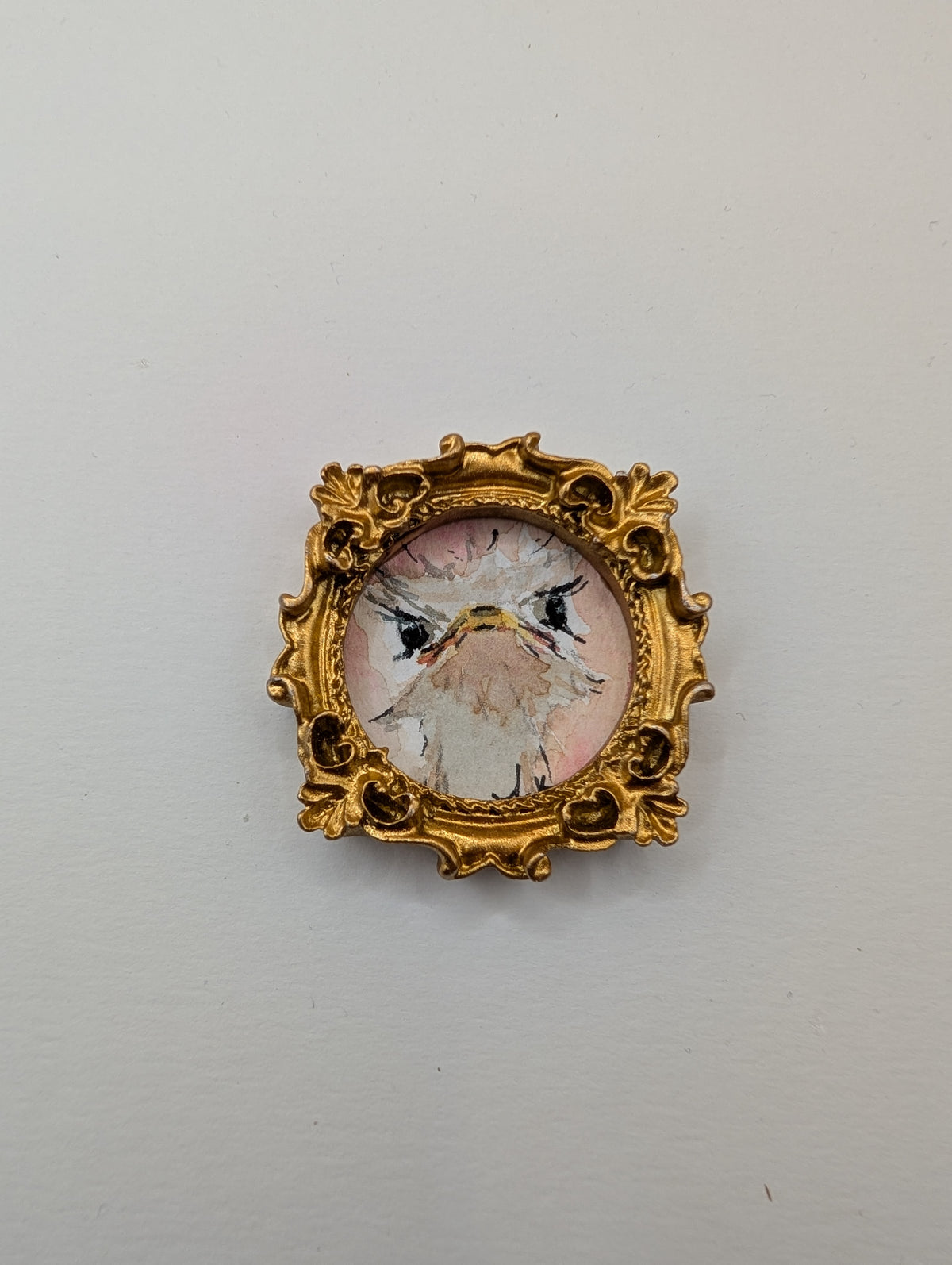 Mini Ostrich Bird Painting - Original Watercolor Art by Lora Cavallin