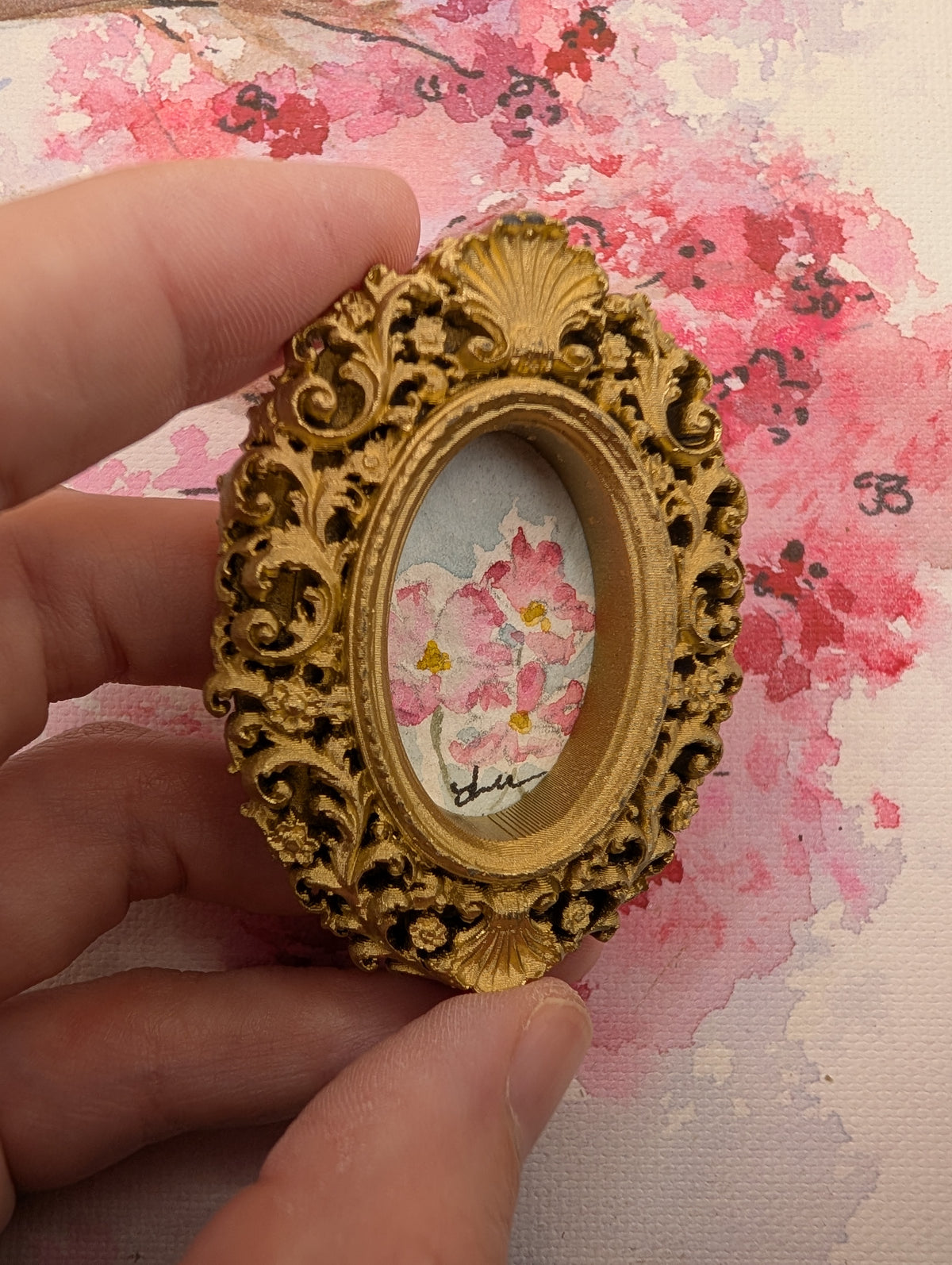 Mini Floral Painting - Original Watercolor Art by Lora Cavallin