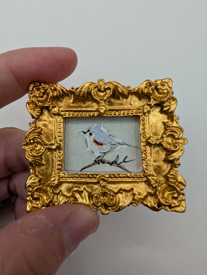 Mini Tufted Titmouse Bird Painting - Original Watercolor Art by Lora Cavallin