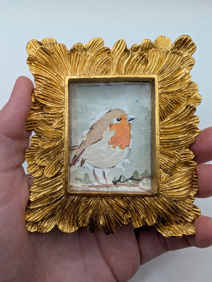 Mini Robin Bird Painting - Original Watercolor Art by Lora Cavallin