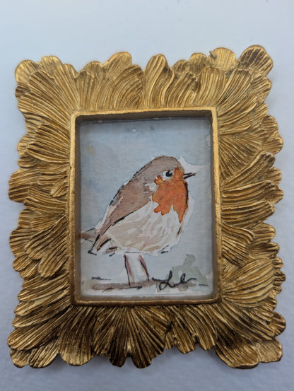 Mini Robin Bird Painting - Original Watercolor Art by Lora Cavallin