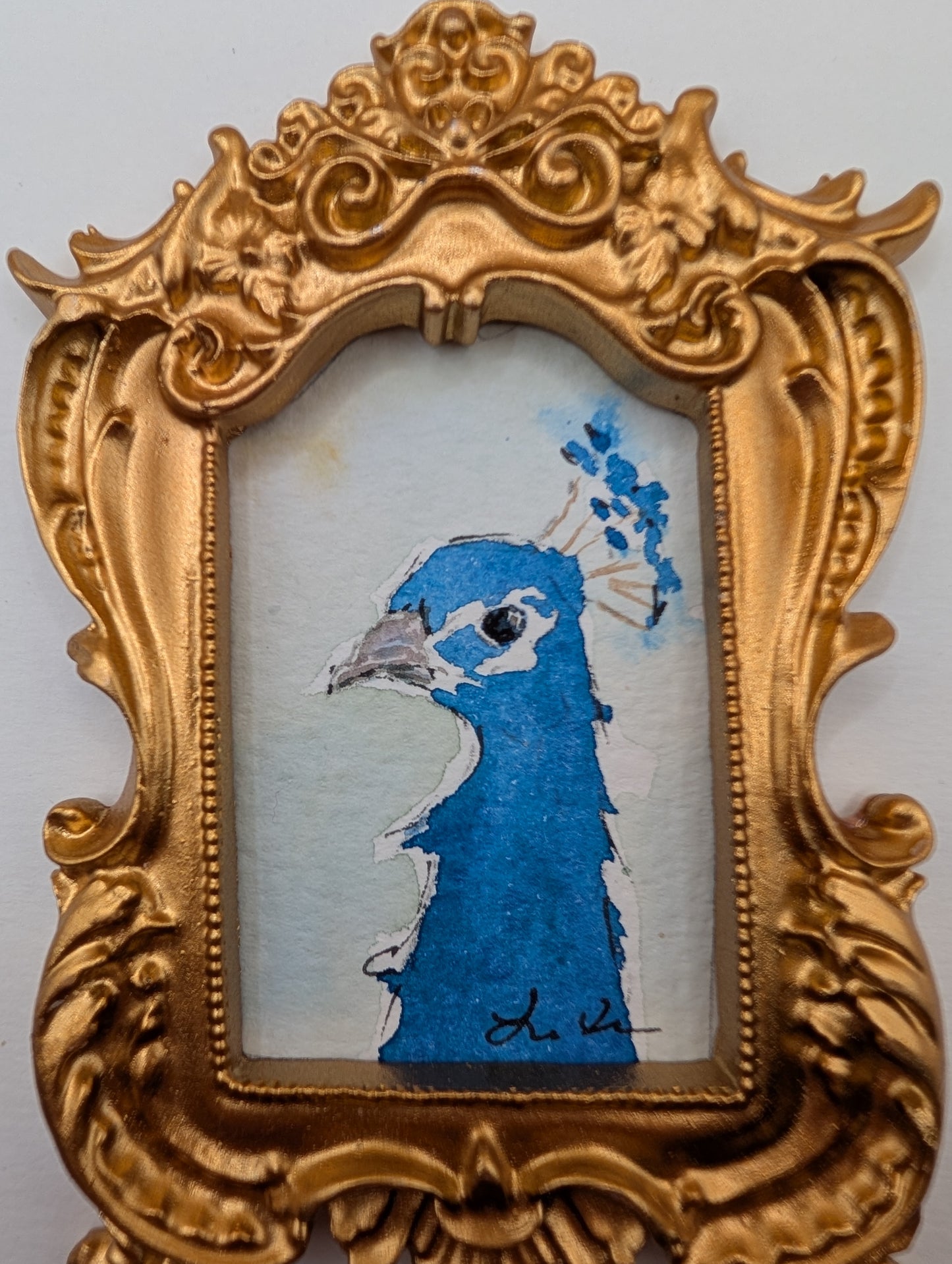 Mini Peacock Painting - Original Watercolor Art by Lora Cavallin