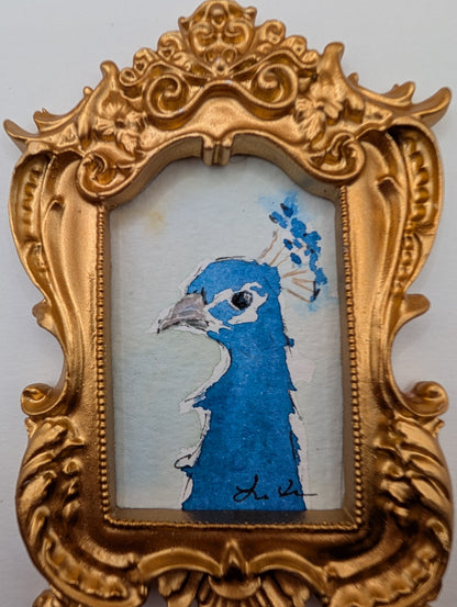 Mini Peacock Painting - Original Watercolor Art by Lora Cavallin