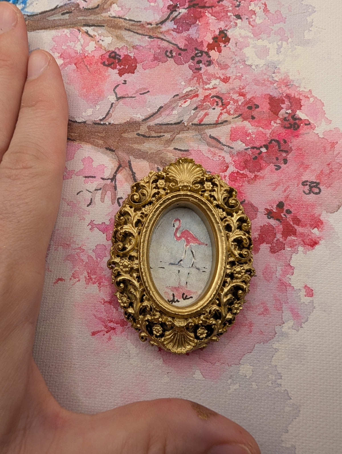 Mini Flamingo Painting - Original Watercolor Art by Lora Cavallin