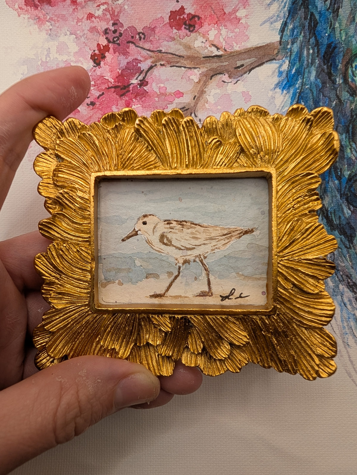 Mini Sandpiper Painting - Original Watercolor Art by Lora Cavallin