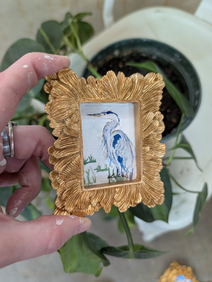 Mini Blue Heron Painting - Original Watercolor Art by Lora Cavallin