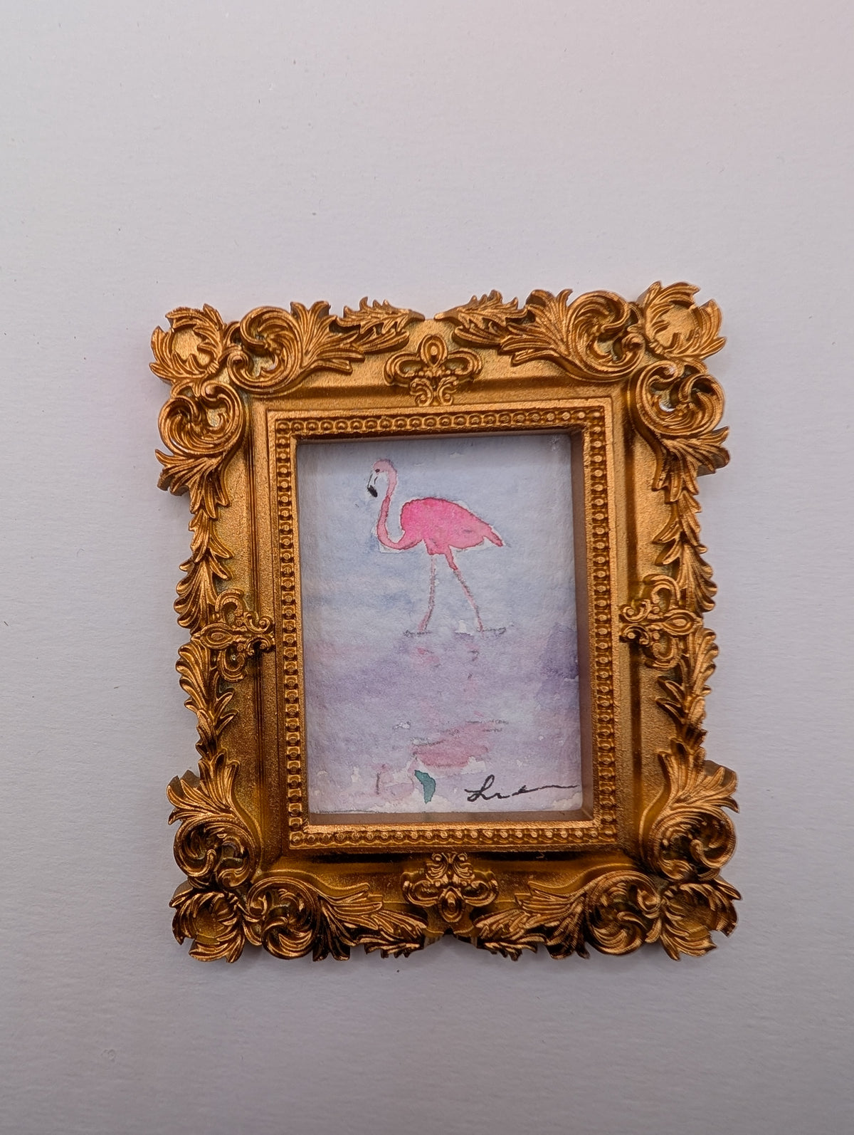 Mini Flamingo Painting - Original Watercolor Art by Lora Cavallin