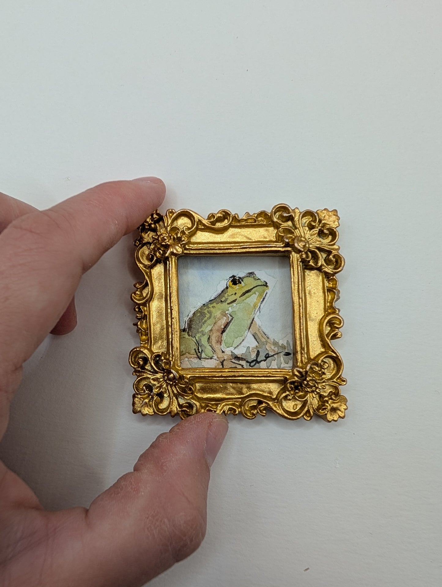 Mini Frog Painting - Original Watercolor Art by Lora Cavallin