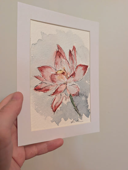 Floral Watercolor Painting - 4 x 6" - No Frame, Comes with Mat - Original Art by Lora Cavallin