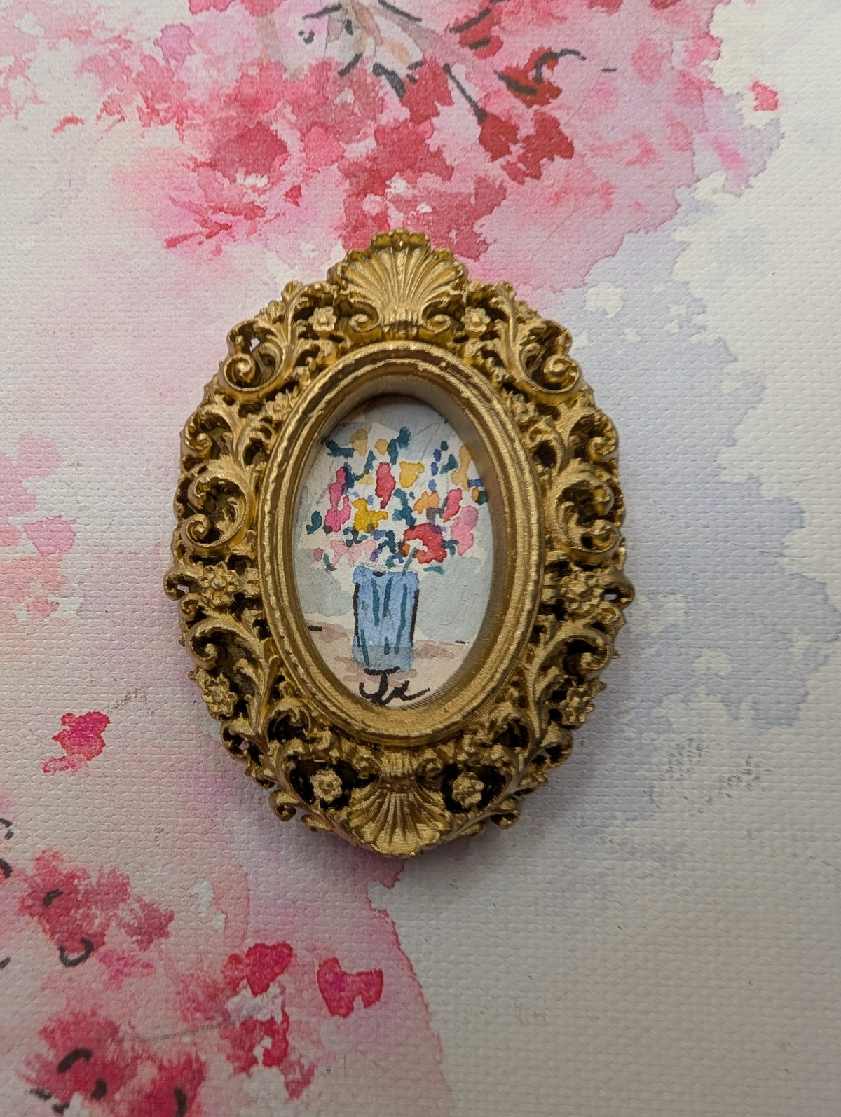 Mini Vase of Flowers Painting - Original Watercolor Art by Lora Cavallin
