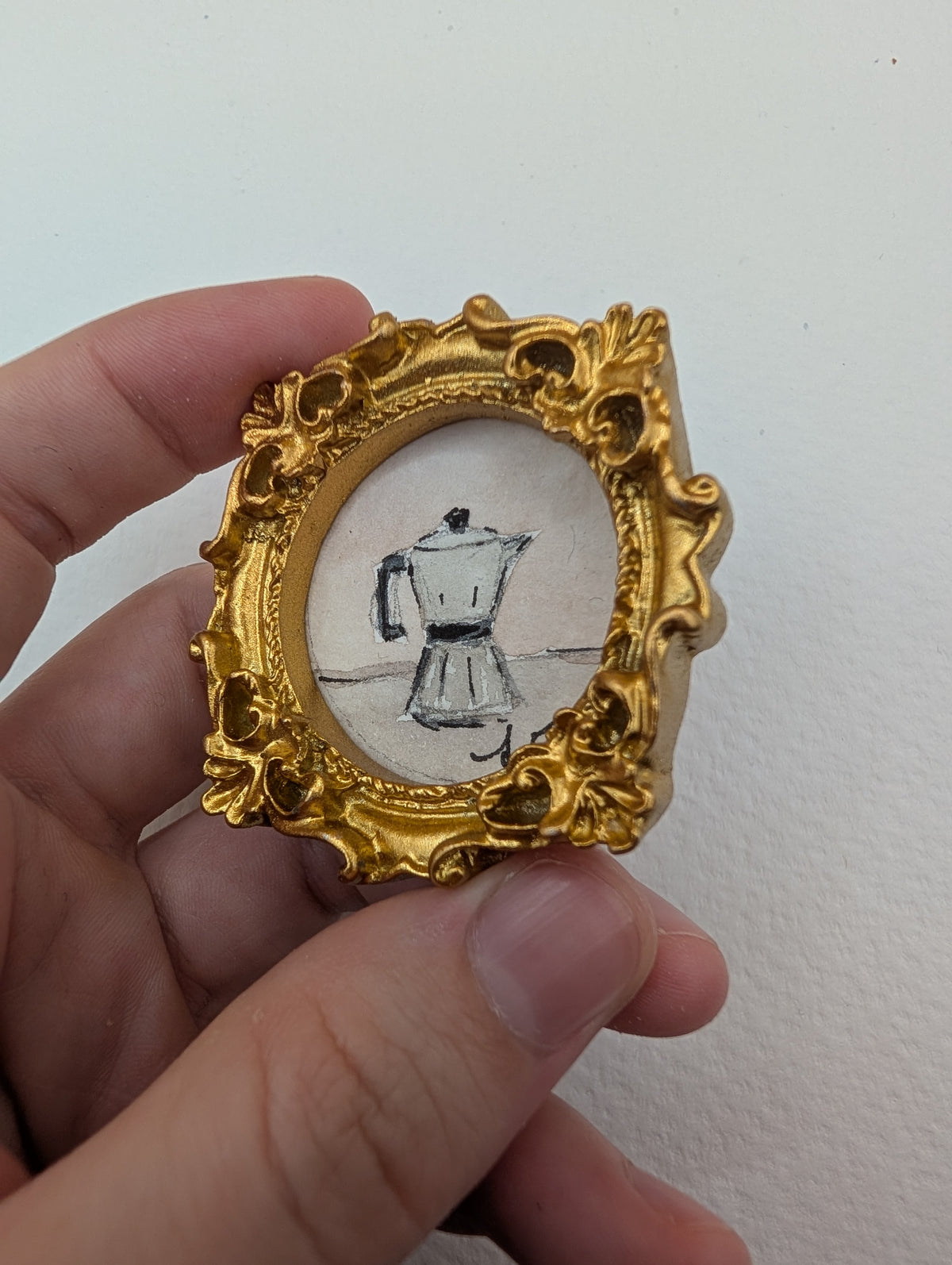 Mini Moka Coffee Pot Painting - Original Watercolor Art by Lora Cavallin