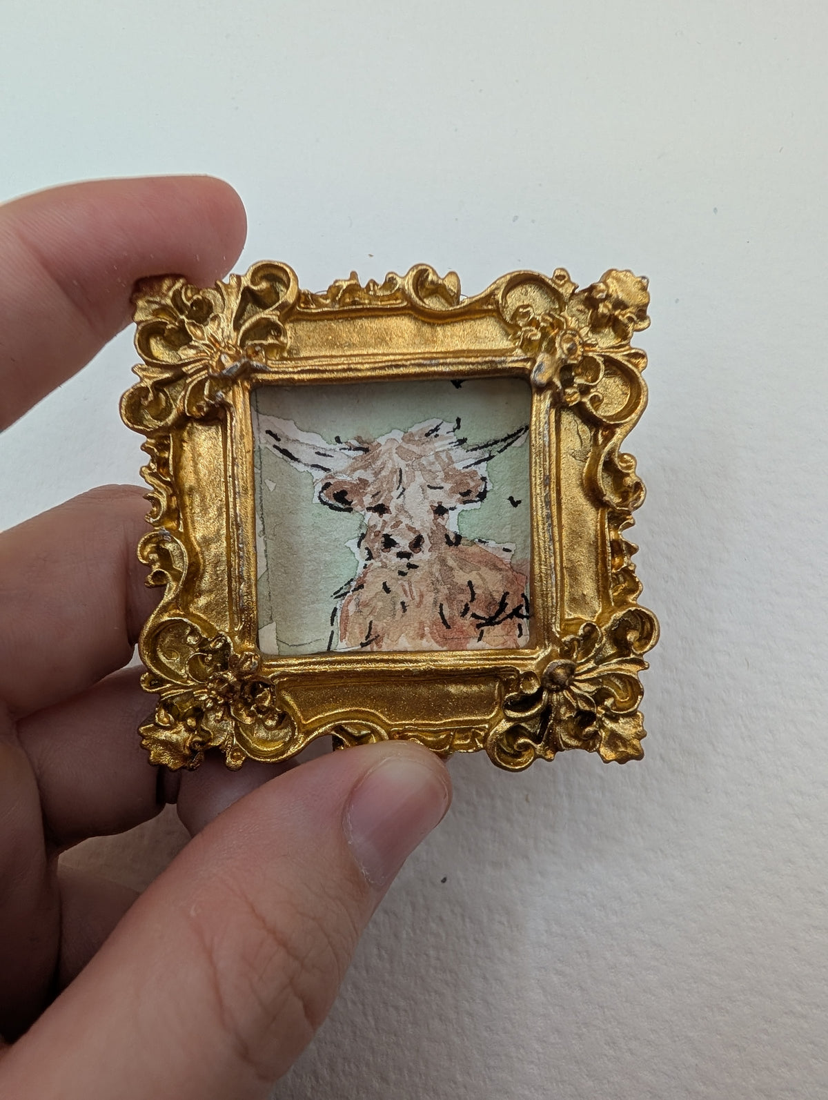 Mini Highland Cow Painting - Original Watercolor Art by Lora Cavallin