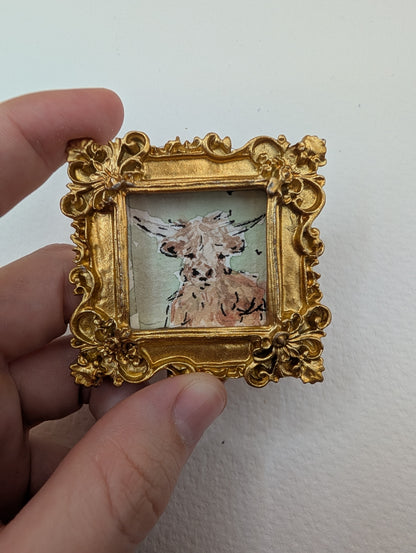 Mini Highland Cow Painting - Original Watercolor Art by Lora Cavallin