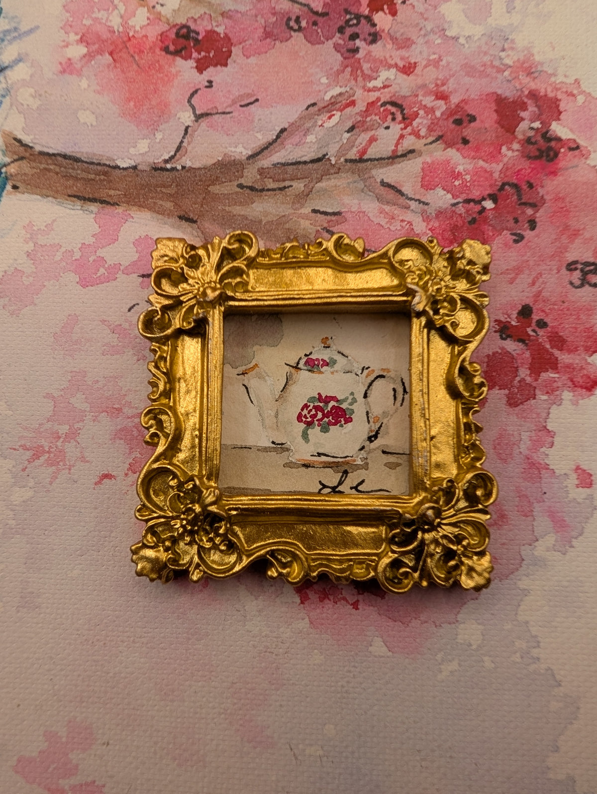 Mini Teapot Painting - Original Watercolor Art by Lora Cavallin