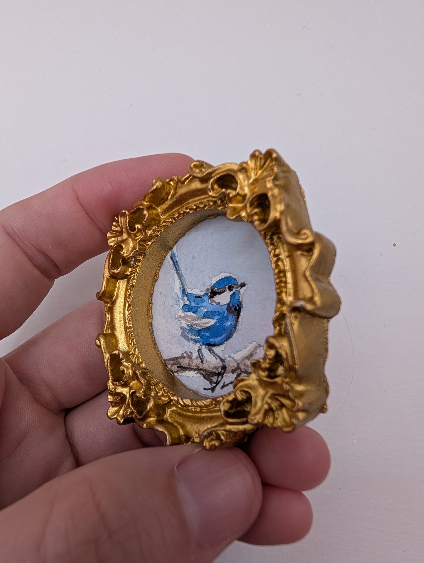 Mini Blue Fairy Wren Painting - Original Watercolor Art by Lora Cavallin