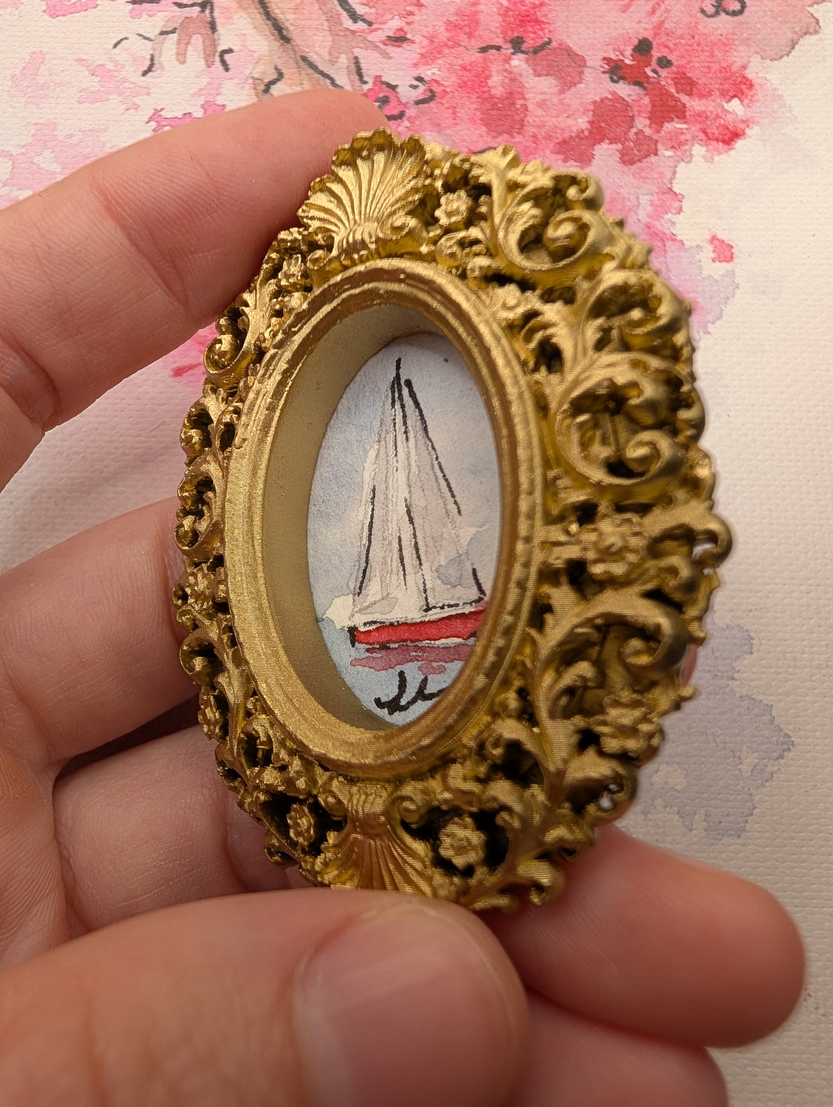 Mini Sailboat Painting - Original Watercolor Art by Lora Cavallin