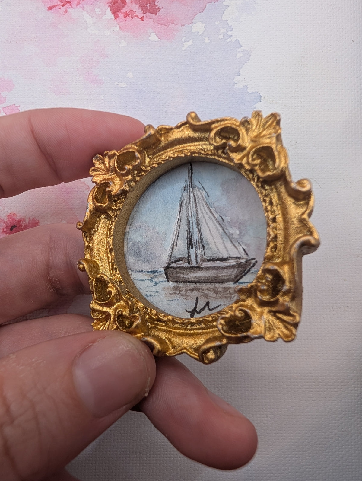 Mini Sailboat Painting - Original Watercolor Art by Lora Cavallin
