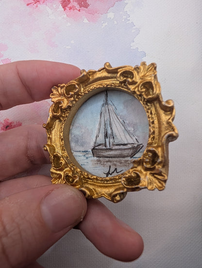Mini Sailboat Painting - Original Watercolor Art by Lora Cavallin