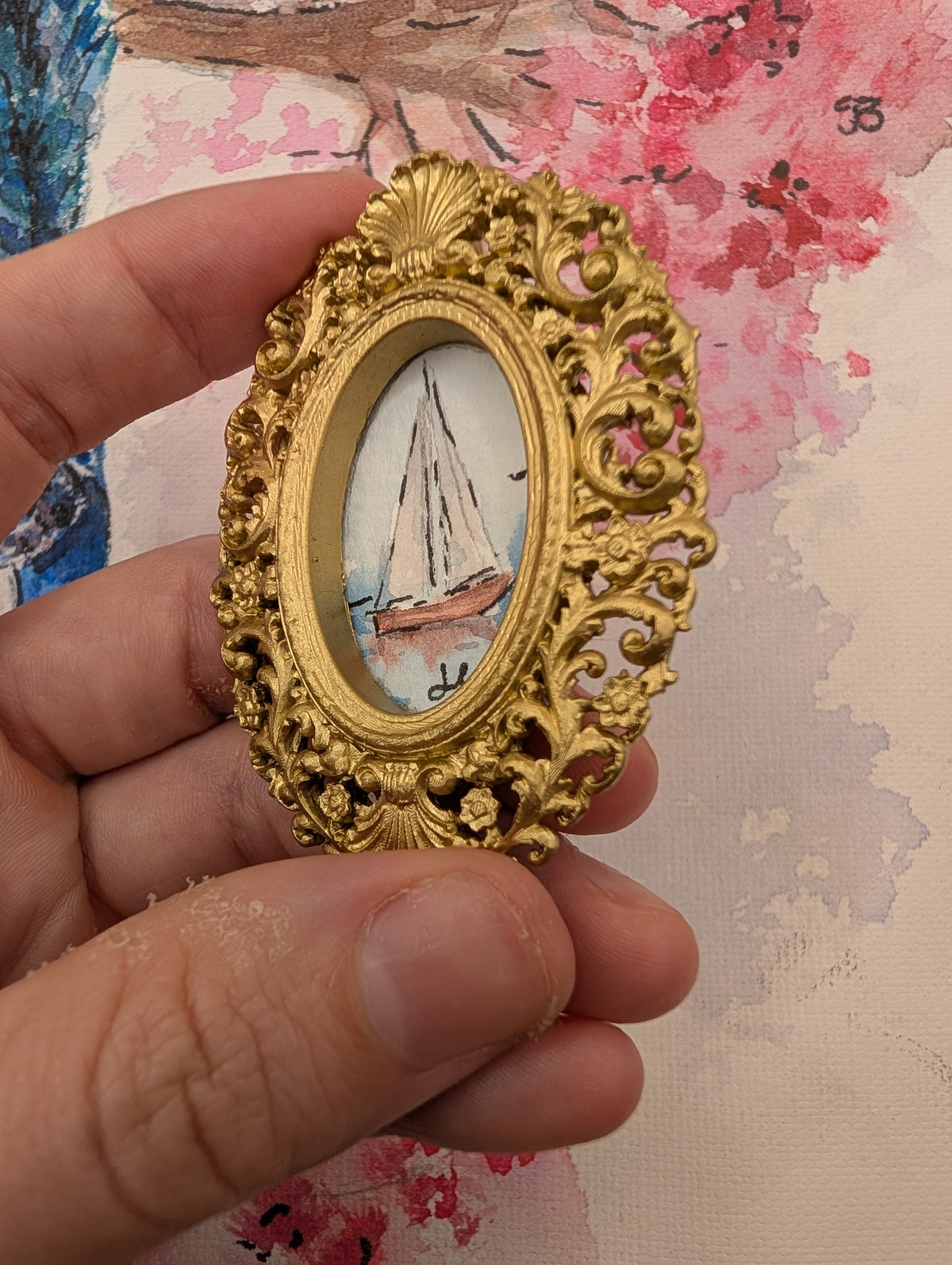 Mini Sailboat Painting - Original Watercolor Art by Lora Cavallin