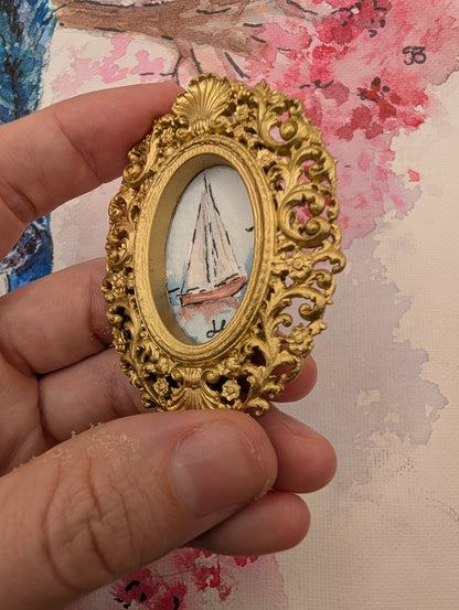 Mini Sailboat Painting - Original Watercolor Art by Lora Cavallin