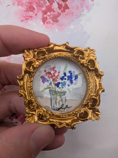 Mini Vase of Flowers Painting - Original Watercolor Art by Lora Cavallin