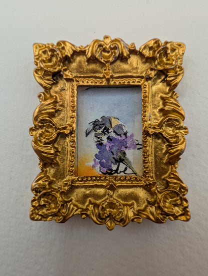 Mini Bee on Flower Painting - Original Watercolor Art by Lora Cavallin