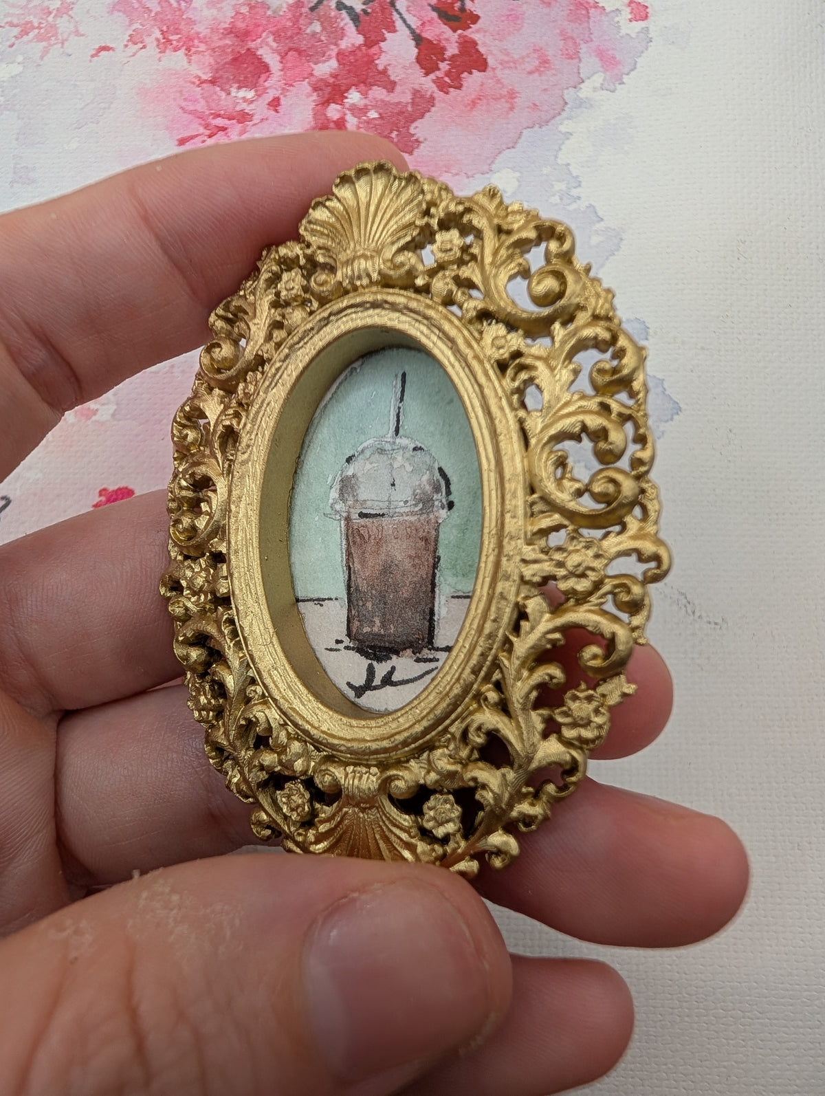 Mini Frozen Coffee Painting - Original Watercolor Art by Lora Cavallin
