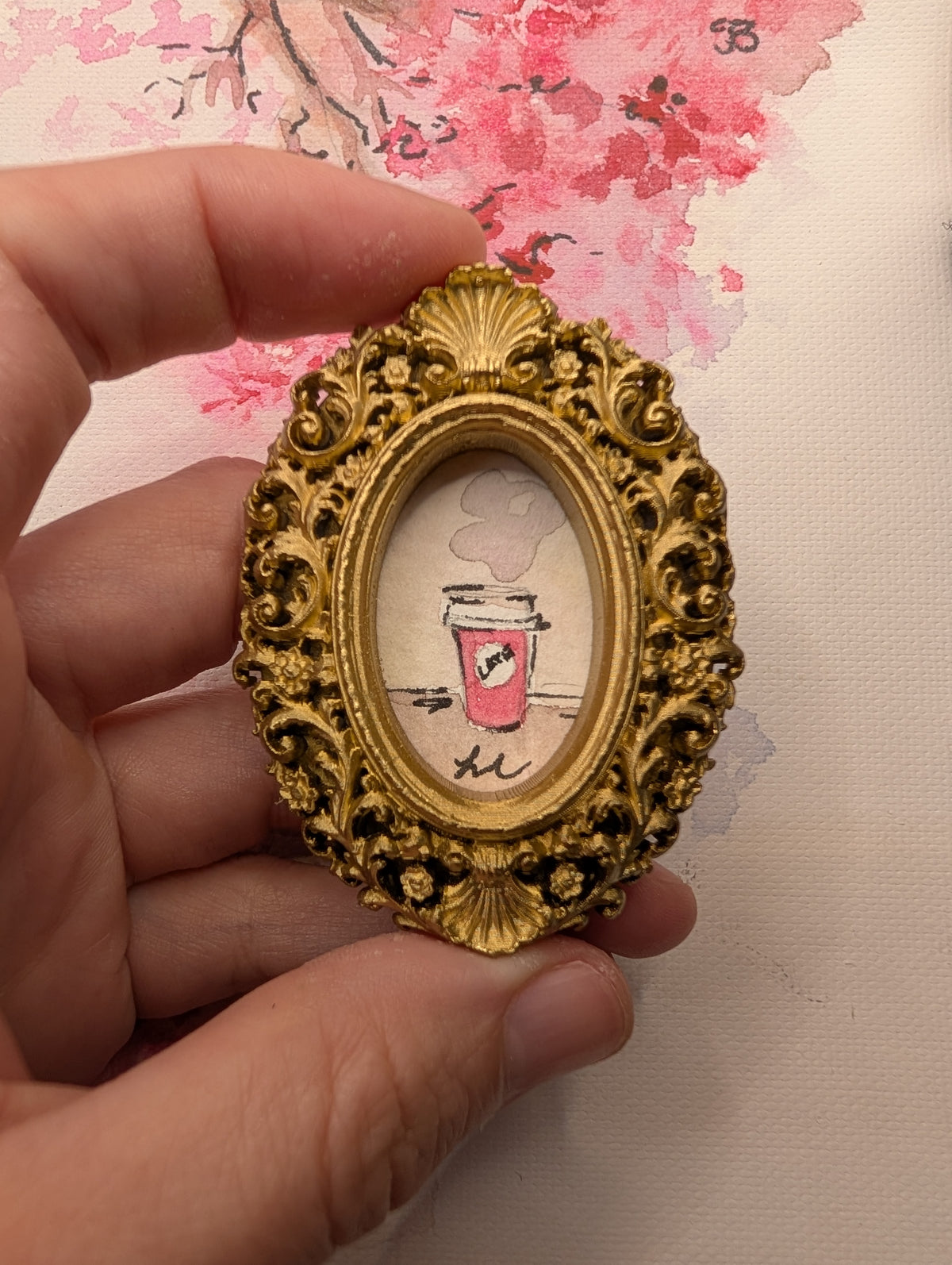 Mini Coffee Painting - Original Watercolor Art by Lora Cavallin