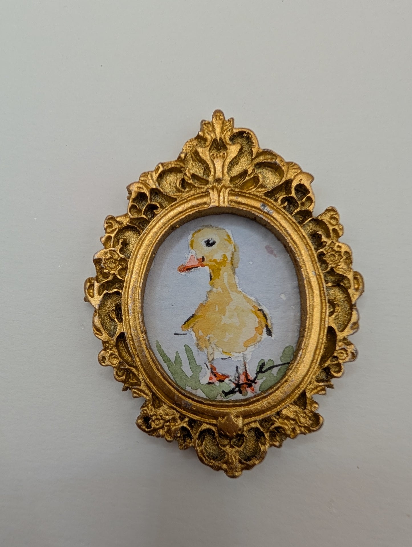 Mini Baby Duck Painting - Original Watercolor Art by Lora Cavallin