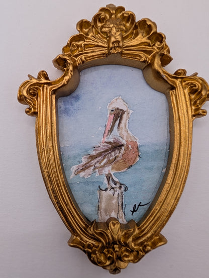 Mini Pelican Painting - Original Watercolor Art by Lora Cavallin