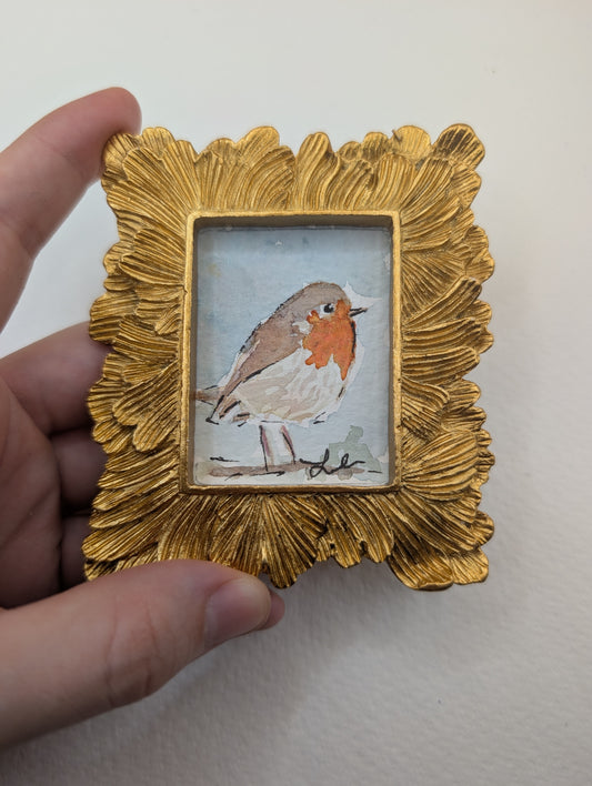 Mini Robin Bird Painting - Original Watercolor Art by Lora Cavallin