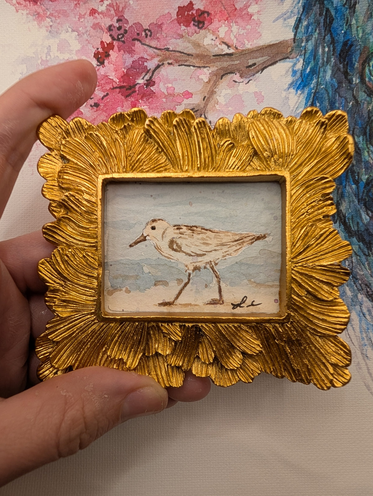 Mini Sandpiper Painting - Original Watercolor Art by Lora Cavallin