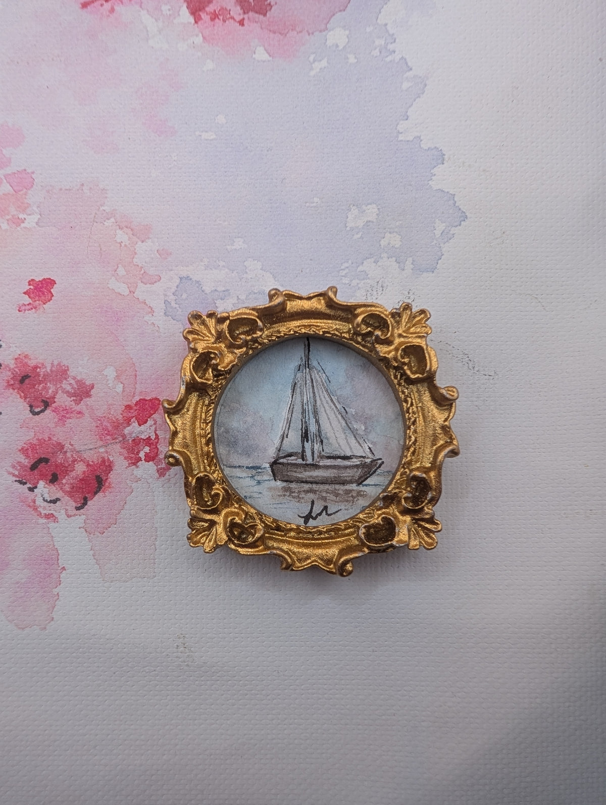 Mini Sailboat Painting - Original Watercolor Art by Lora Cavallin