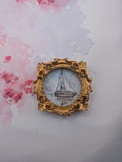 Mini Sailboat Painting - Original Watercolor Art by Lora Cavallin