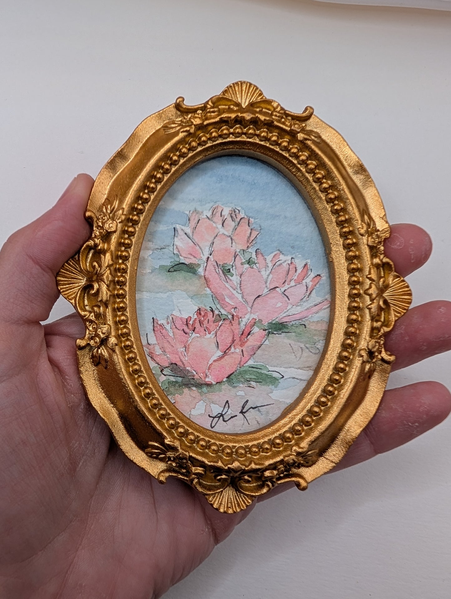 Mini Waterlily Painting - Original Watercolor Art by Lora Cavallin