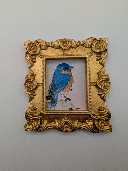 Mini Bluebird Painting - Original Watercolor Art by Lora Cavallin