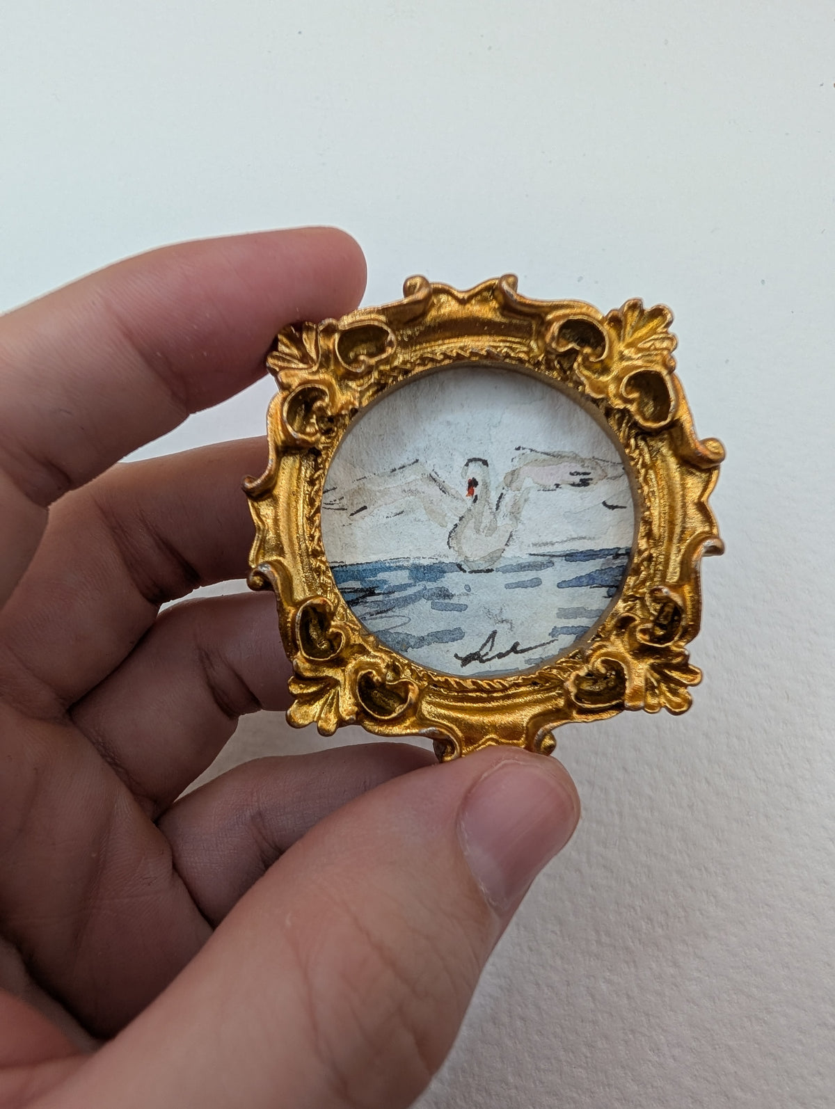 Mini Swan Painting - Original Watercolor Art by Lora Cavallin