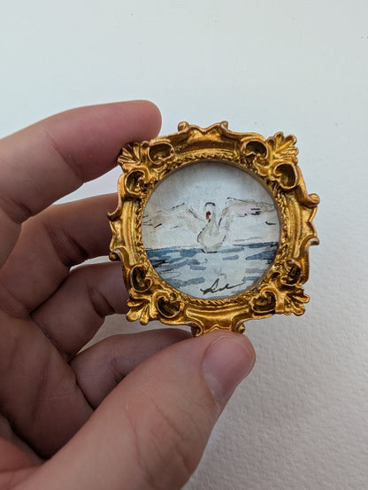 Mini Swan Painting - Original Watercolor Art by Lora Cavallin