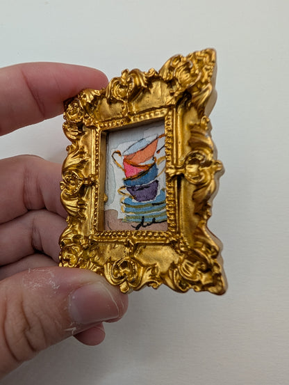 Mini Teacup Stack Painting - Original Watercolor Art by Lora Cavallin